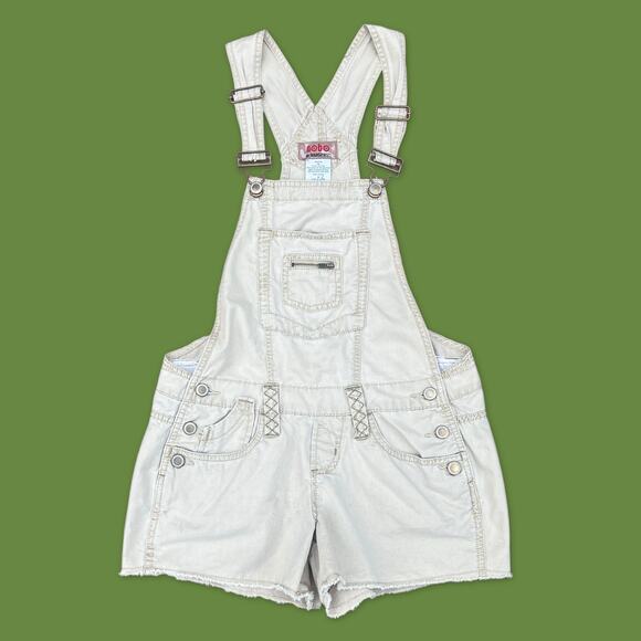 Y2K Khaki Overalls Shorts Utility Cargo NOBO No Boundaries Tan - Size 9 Juniors - Picture 1 of 11